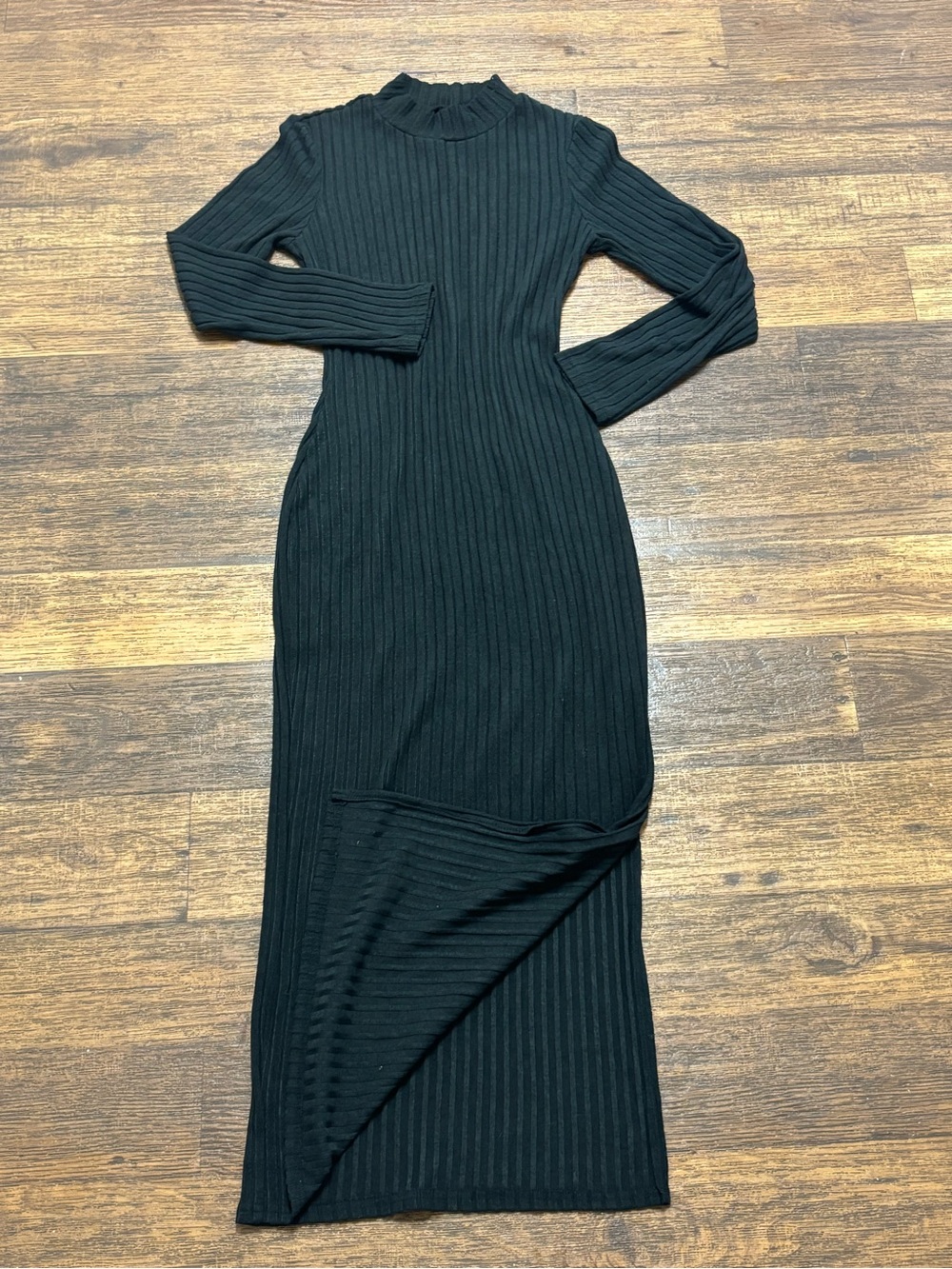 SHEIN Black Ribbed Long Sleeve Maxi Dress